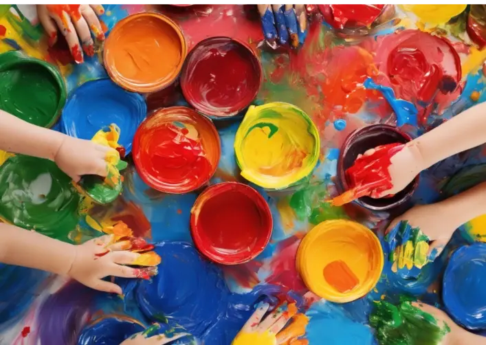 malowanie palcami dzieci w żłobku